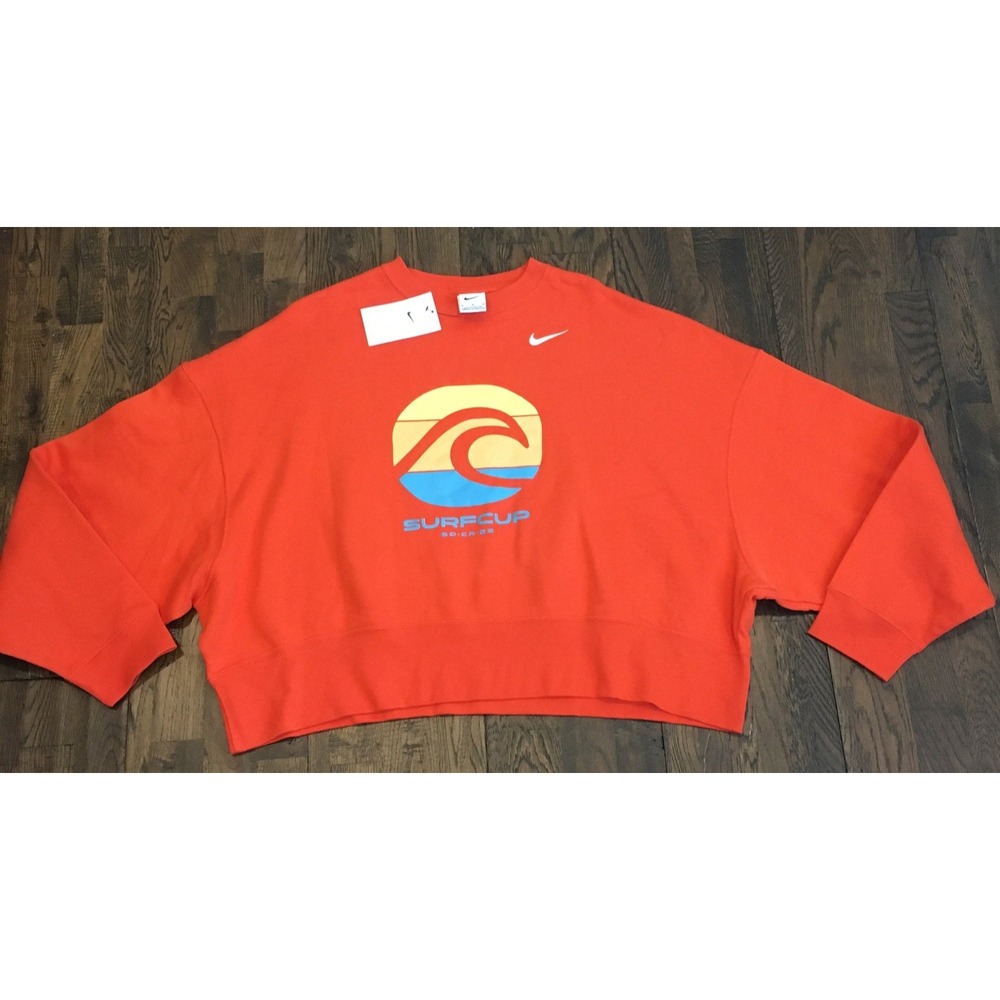 Nike Surf Cup Oversized Cropped Crewneck Sweatshirt Womens Medium Orange DJ8525